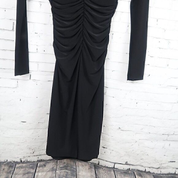 KAMALI KULTURE BLACK LONG SLEEVE RUCHED SIDES MIDI BLACK TIE COCKTAIL DRESS - Picture 8 of 9